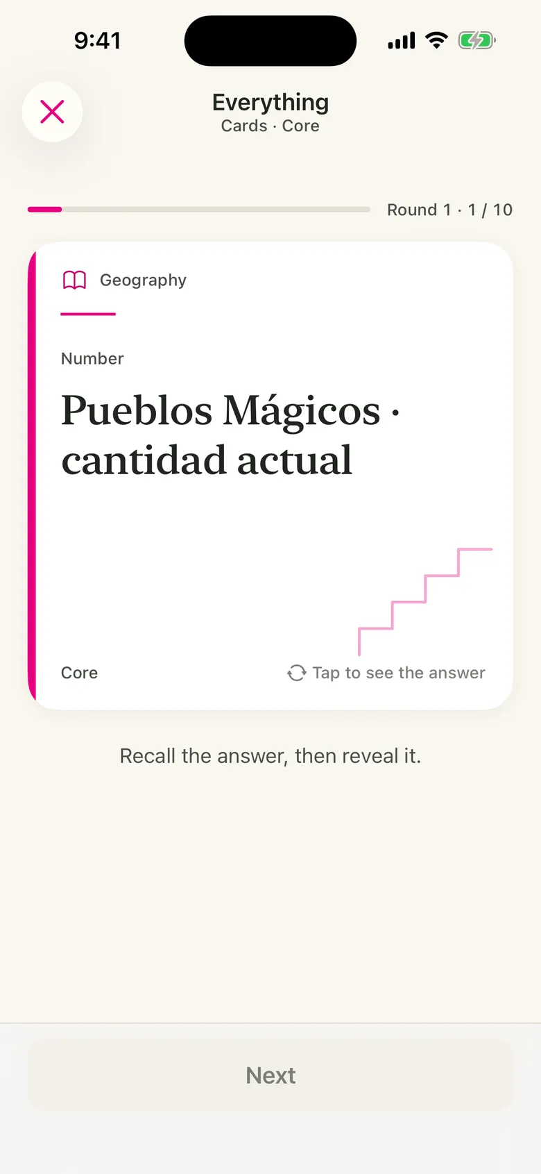 A Mexico Ready flashcard showing a short cue on the front