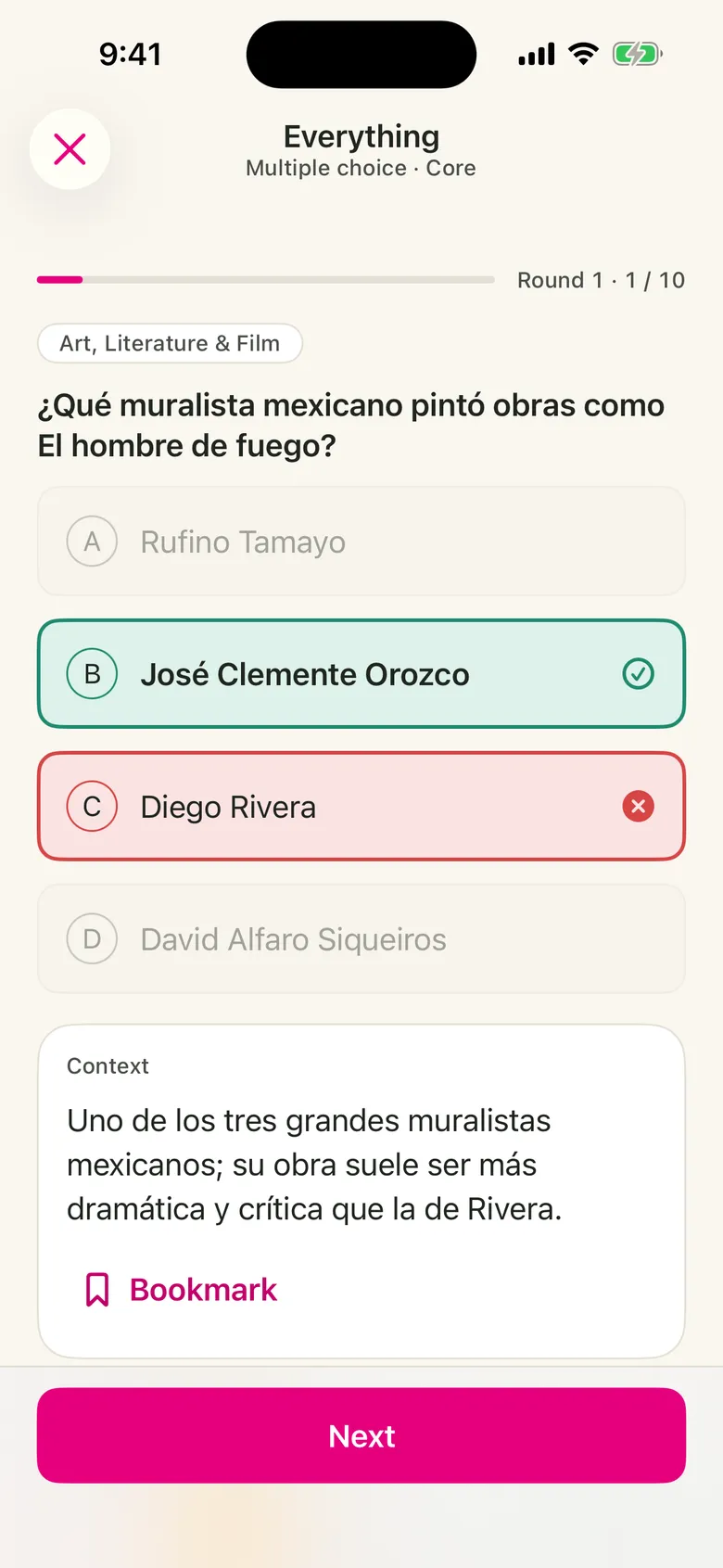 A multiple-choice question in Mexico Ready after answering, with the Contexto explanation below
