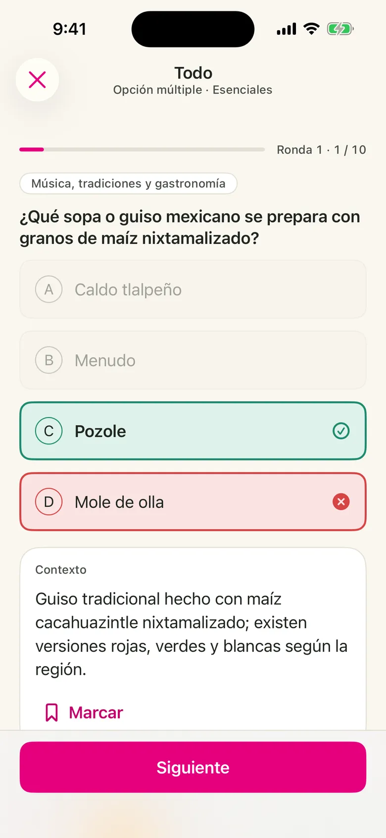 Una pregunta de opción múltiple en Mexico Ready ya respondida, con la explicación de Contexto abajo